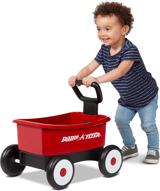 Radio Flyer Push & Pull Walker Wagon, Red, for Kids 1-4 Years Old, Locking Handle for Stability, Baby Push Walker Converts to Pull Wagon, for Indoor & Outdoor Play, Amazon Exclusive