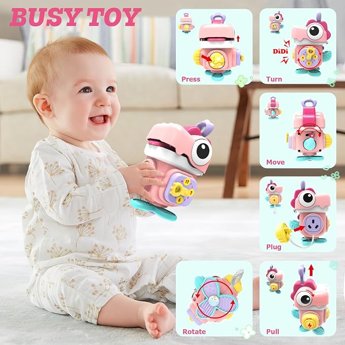 4 in 1 Baby Toys 6 to 12 Months,Learning Toys for Babies 6 12 18 Months, Infant Toys Stacking Rings,Busy Cube,Spinner Toys,Tissue Box Toy,Sensory Educational Gift for Toddlers Aged 1-3