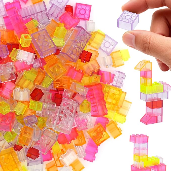 Classic Transparent Clear Bulk Bricks, 300 Pieces Parts Pack Creative Blocks Box Blocks Set for Girls in Random Color - Mixed Shape