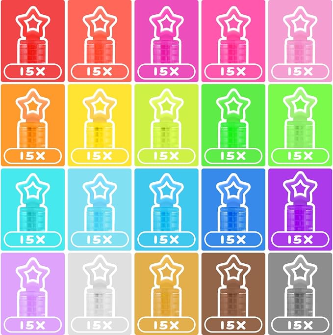 300 Pack 20 Colors Neon Bubbles Bulk in Gift Box, Mini Star Bubble Wand Party Favors for Kids, Birthday Treats, Party Supplies, Goody Bag Stuffer, Classroom Giveaways, Carnival Prizes Toy for Toddlers