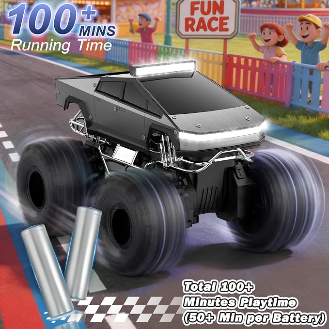 Qrytoi Waterproof Remote Control Car for Boys, 2.4GHz Amphibious RC Car, 1:18 4WD All-Terrain Monster Truck Toy with 360°Rotation and Non-Slip Tires, Toy Gift for Boys and Girls (Grey)