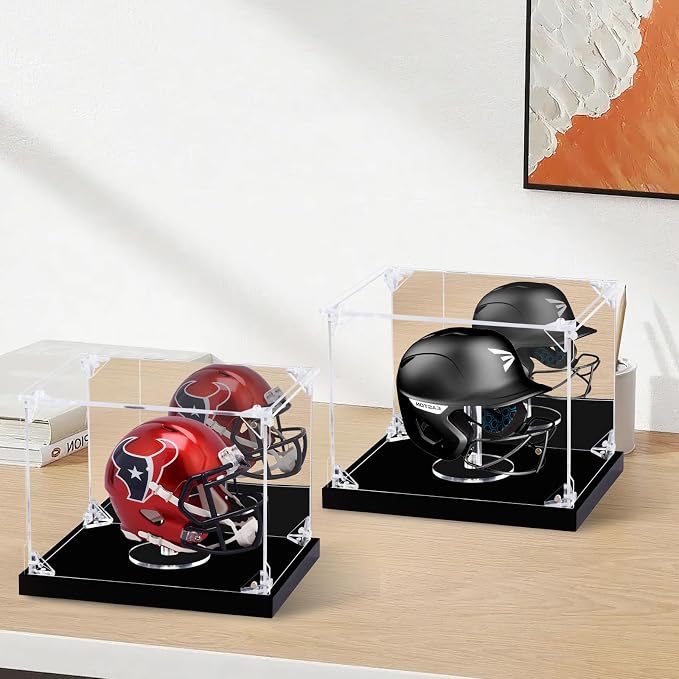 Acrylic Display Case for Collectibles Assemble Mini Helmet Display Case 1/2 Football Baseball Helmet Showcase Dustproof Clear Display Box for Sports Memorabilia Figures Lego Doll Toys (8x6x6 inch)