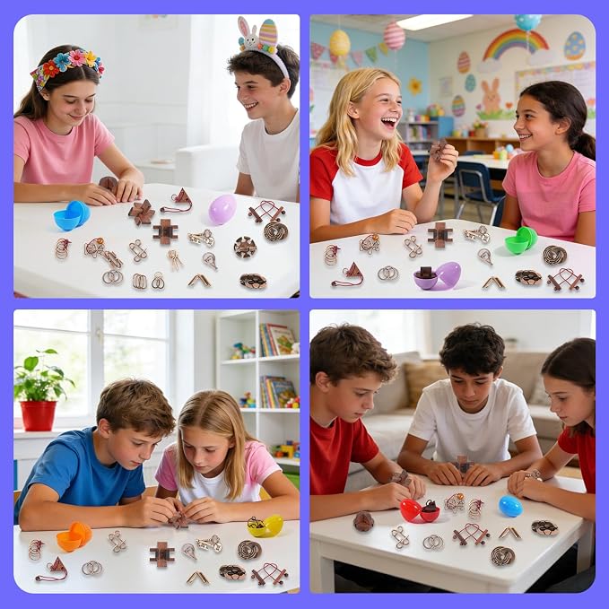 24 Pcs Brain Teaser Puzzles for Adults and Teens - Metal Puzzles 3D Puzzle Game Toys for Adults Teens - Wooden Unlock Interlocking Puzzle Adult IQ Education Smart Toys