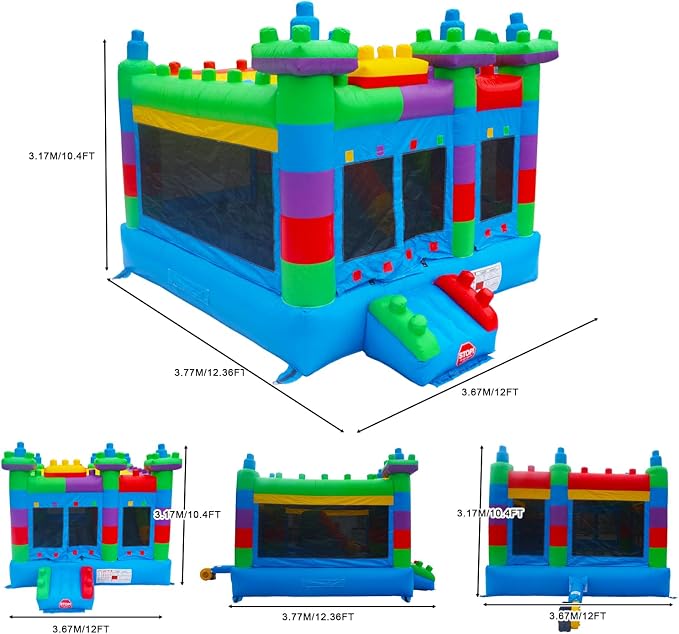 Semi Commercial Bounce House for Kids,Built-in Slide,for Outdoor Party (Building Block Ver1 Without Blower)