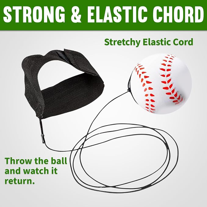 Playbees Reactive Practice Baseballs (12 Pack) – Wrist Return Training Balls with Elastic Cord – Ideal for Hand-Eye Coordination, Spring Training & Kids Outdoor Fun – Party Favors for Boys & Girls