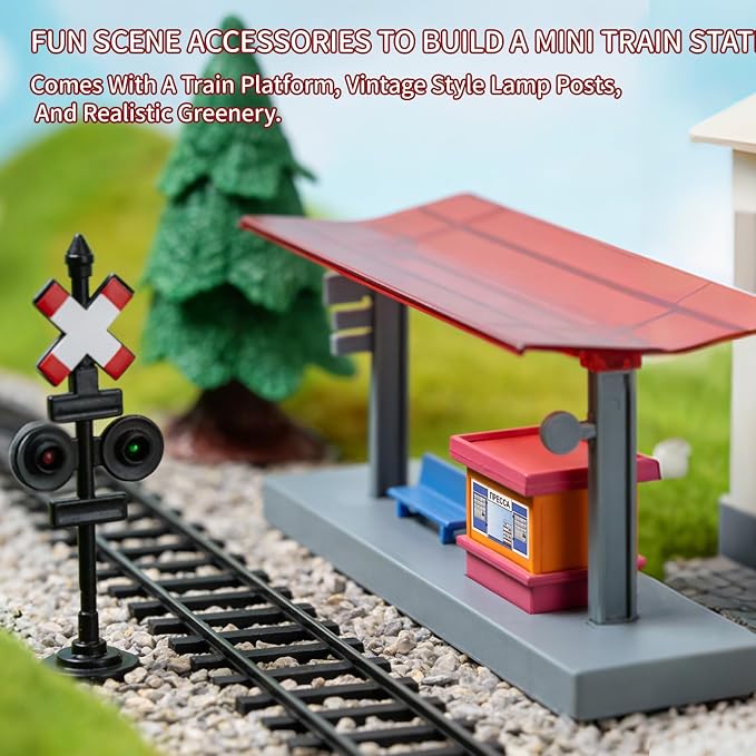 Goldlok Electric Train Set with Light & Sounds, 19 PCS Train Toys for Toddlers 3-5 & Kids 4-8, Locomotive, Passenger Car, 12 Tracks, Indoor Toy, Birthday for Boys and Girls