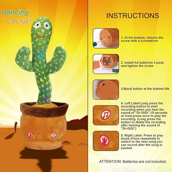 Emoin Talking Cactus Toy, Interactive Toys Dancing Cactus Toy Mimicking Repeating What You Say, Toddler Infant Baby Toys Gifts for 6 7 8 9 10 Month Old Baby Toys for 1 2 3 Year Old Boy Girl