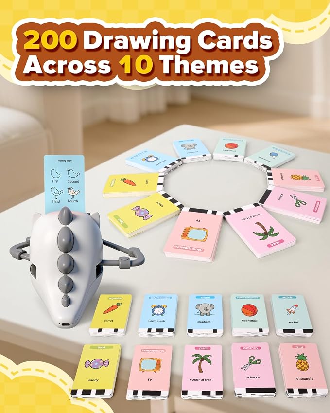 Drawing Robot Toy for Kids Ages 3 4 5 6 7 8, with 200 Cards, Voice Interactive Doodle Bot, Montessori Educational Painting Machine, Learning Art Toy for Boys Girls, Gift Idea