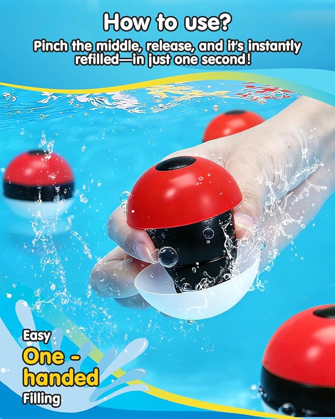 Reusable Water Balloons 12 Pcs, Refillable Self-Sealing Water Bombs, Quick Fill Silicone Water Balls for Kids, Non-Magnetic Splash Toys for Outdoor Summer Fun, Pool Beach Backyard Water Park Games