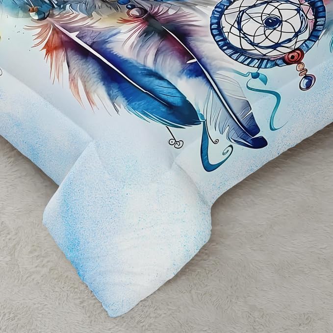 AILONEN Wolf Comforter Set - Dream Catcher Bedding Queen Size with 2 Pillowcases, Native American Wolf Printed Duvet Set, 3 Pieces