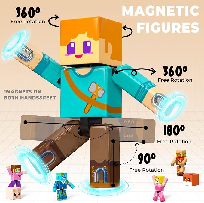 Magneverse 40 Pcs Magnetic Action Figures Playset, Magnetic Building Blocks Cubes and Rotatable Figures, School STEM Magnet Toys for Kids, Birthday Gifts for Boys Girls Ages 6+ (Patent Pending)
