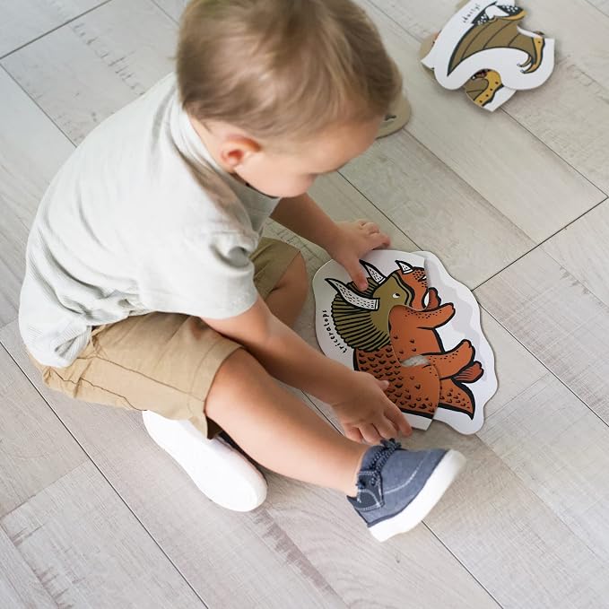 Wee Gallery Dinos Beginner Puzzle - Jigsaw Puzzles for Toddlers - Sensory Toys Promoting Cognitive & Motor Development - Sustainable Learning Toys for Toddler, Kids (12 Pieces, 6 Puzzles)