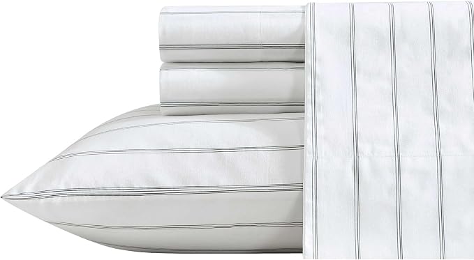 Nautica - Twin XL Bed Sheets, Lightweight Cotton Percale Bedding Set with Matching Pillowcase, Crisp & Cool, Dorm Essentials, Oeko-Tex Certified (Skippers Island Green)