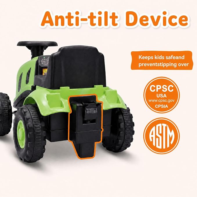 Kids Ride on Tractor, 2 in 1 Foot to Floor Push Car w/Detachable Trailer, Horn, Rake & Shovel, No Power Sliding Toy Gift for Toddlers, Outdoor Ride on Construction Vehicle (Green)