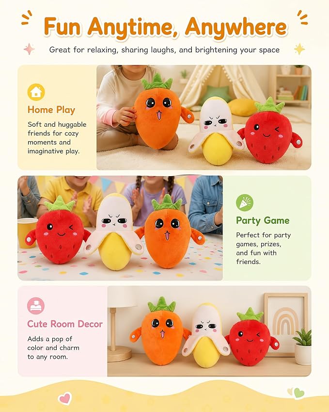 Soft Plush Musical Sensory Toy, Interactive Plush Toy with Sounds, Skin Touch Activated Sound Doll, Dual Mode Educational Toy, Fruit Style Gift for Baby Kids Boys Girls All Ages(Pink Strawberry)