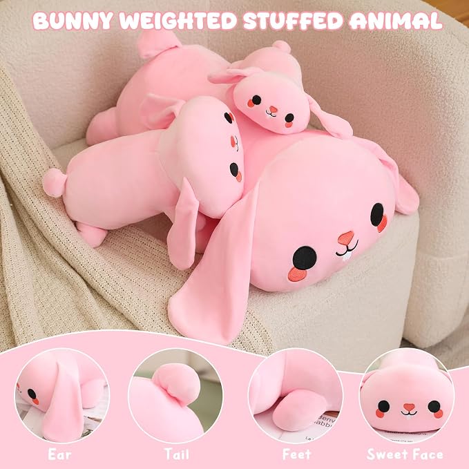 TOYSYM Weighted Stuffed Animals, 3.74 lbs Bunny Stuffed Animal with Weighted Beads, Cute Plush Toy Pillow Gifts for Adults Kids Boys Girls