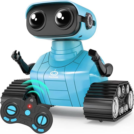 Playsheek Robot Toy - Rechargeable Emo RC Robot with Auto-Demo for Kids, Age 3+ - Blue