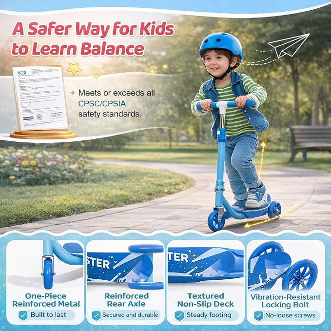 Kick Scooters for Kids 3-5 5-7 Years Age - Handlebars Safe-First Steer,Anti-Slip Deck,Height Adjustable Three Wheeled LED Lighted Up Toddler Scooter for Boy & Girl, Indoor Outdoor Kid Child Toy Gift