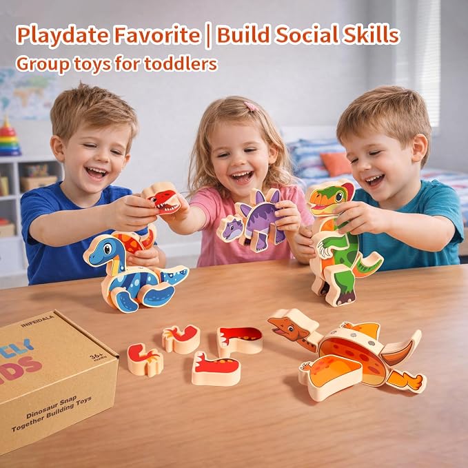 INIFEIDALA Magnetic Wooden Dinosaur Building Blocks,Take Apart STEM Montessori Educational Toy,Fine Motor Skills Development Ages 3-6,Hand-Eye Coordination