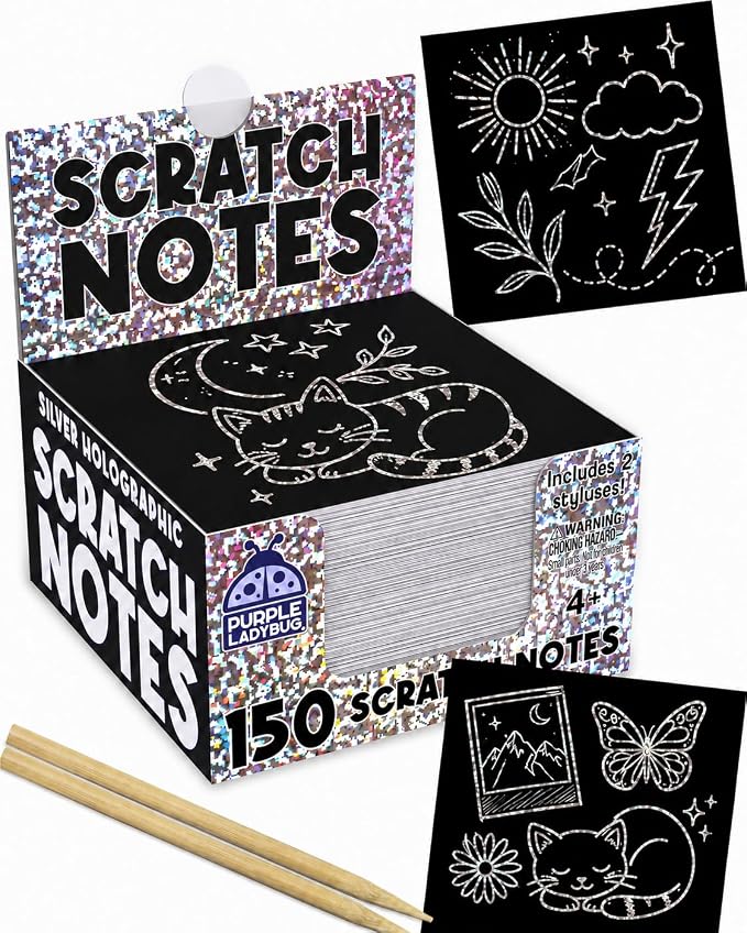 Purple Ladybug Silver Holographic Scratch Art Mini Notes - Scratch Art Notes Kids Games, Summer Activities for Kids, Teens, Boys, Gifts for Kid Arts & Crafts Supplies Summer Craft Kit