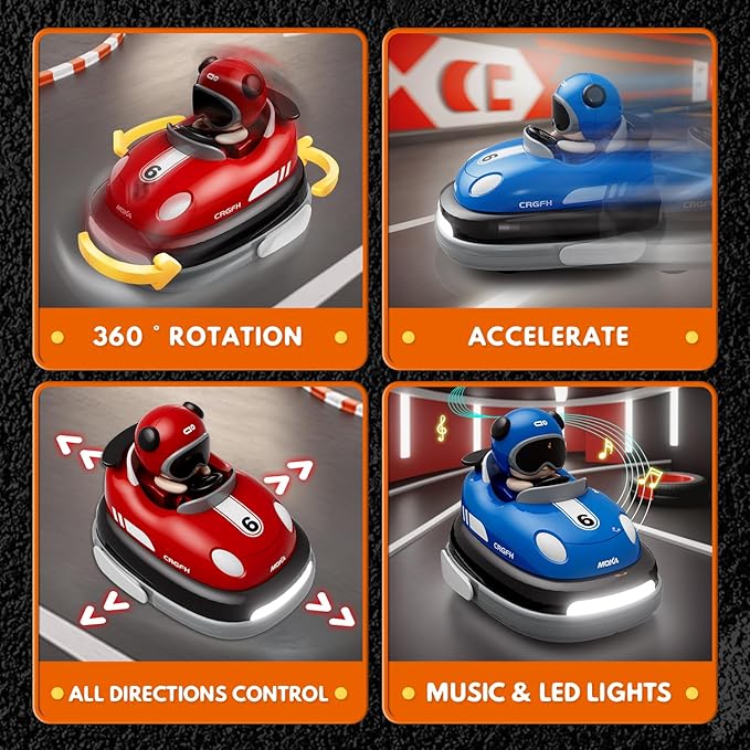 2-Player Battle 2-5 rc Car Toddler Boys Independence Day | Cartoon Remote Control Bumper Cars with Light & Sound – Racing Set (Drift + Collision Modes) | 360° Spinning | Rechargeable Kids’ Race Cars