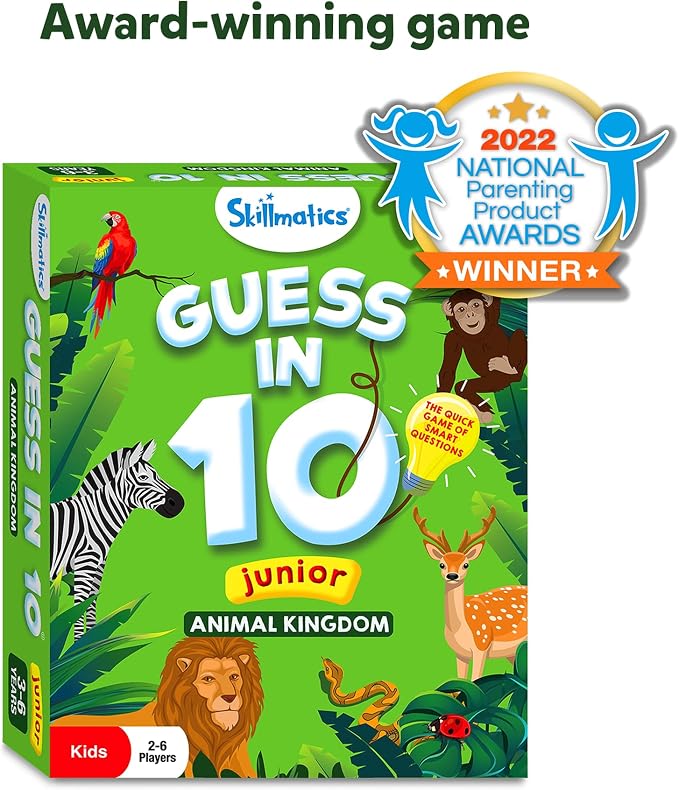 Skillmatics Guess in 10 - Animal Kingdom, Card Game for Preschool Kids, Girls & Boys, Fun Travel Game & Gifts for Ages 3, 4, 5, 6