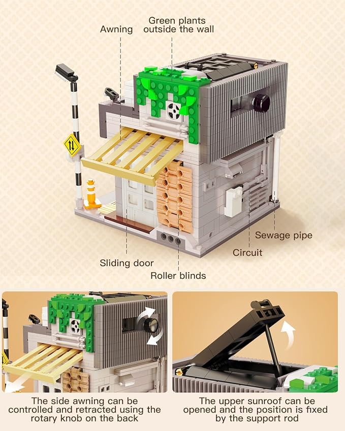 Japanese Summer Breeze Coffee House Building Block Set, MOC City Café Shop with LED Lights, Architecture Construction Model for Adults Teens Boys Girls (1108PCS)