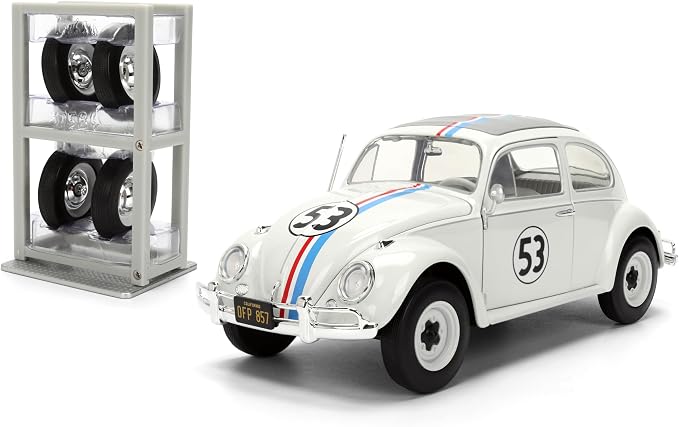 Jada Herbie The Love Bug Volkswagen Beetle Hollywood Rides 1:24 Die-Cast Vehicle with Tire Rack Toys