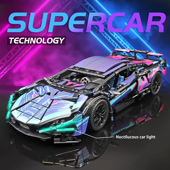 MOCBROPCS STEM Building Car, 1:14 Building Blocks and Construction Toy, Collectible Super Technical Lambo Cars, Gifts for 8-16 Year Old Boys and Adults (1314 pcs)