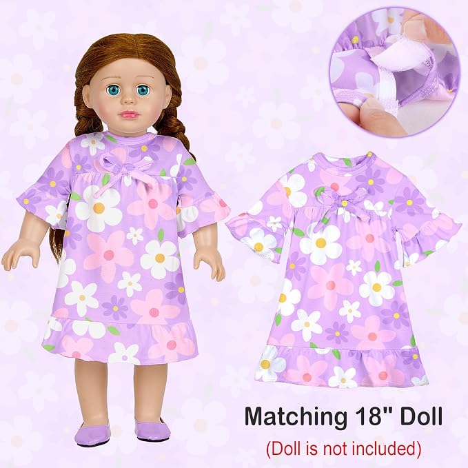 MHJY Matching Girls & Doll Nightgowns Vintage Short Sleeve Sleepwear Pajamas Dress for Girls and 18" Girl Doll