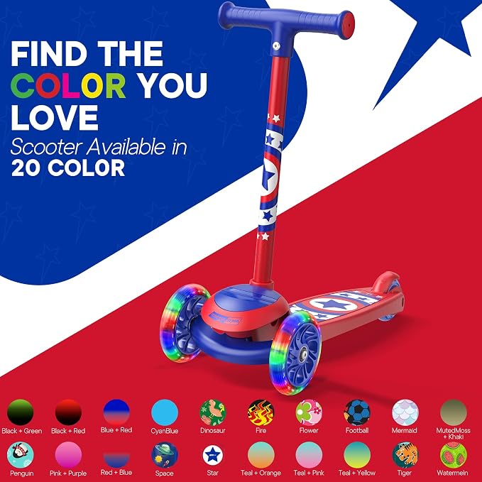 3 Wheel Scooter for Kids, Smooth Light Up LED Front Wheels, Wide Anti Slip Deck, Rear Foot Brake, Easy Lean to Steer Maneuvering, Indoor & Outdoor Ride On Toys for Ages 2 Up,