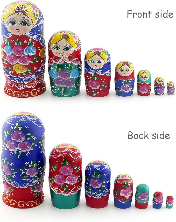 Starxing Russian Nesting Dolls Wood Matryoshka Stacking Set of 7 Handmade Toys for Children Kids Adults Easter Mother's Day Birthday Christmas Halloween Home Room Decoration Gift