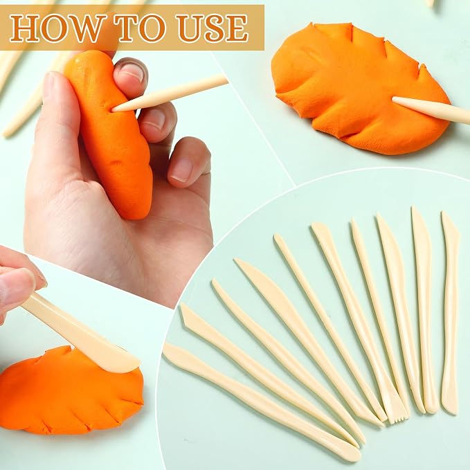 Ferrochef 10 Set 100 Pcs Plastic Clay Sculpting Tools Different Shapes Pottery Tools Clay Carving Cutters Pottery Trimming Supplies for DIY Ceramics Plastilina Molding Embossin (Classic Style)