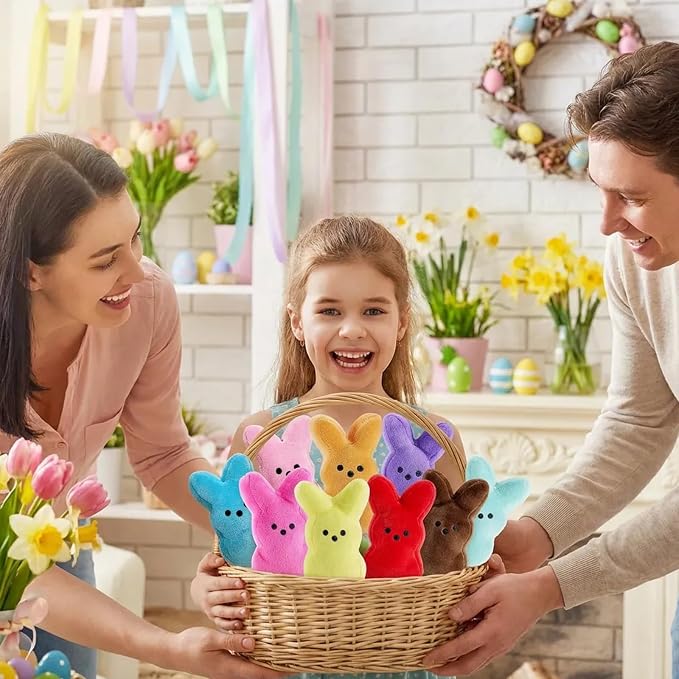 6PCS Easter Bunny Plush Toys,Easter Basket Stuffers Toys for Kids,Cute Easter Bunny Stuffed Animals Bulk Plushie,Easter Egg Fillers Party Favors Gift for Girls Boys