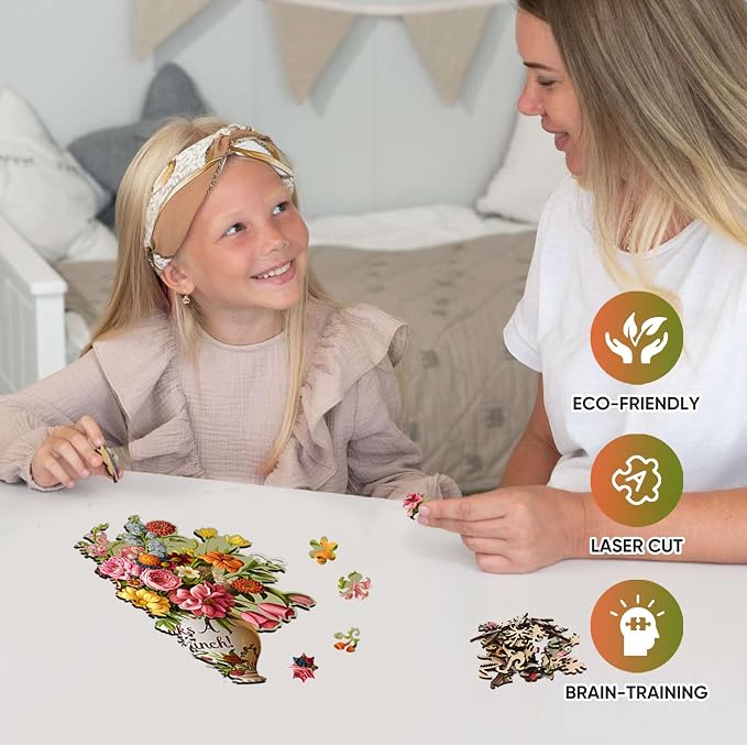 Wooden Puzzles for Adults, Classical Flower Vase 500 Pieces Jigsaw Puzzles, Unique Shaped Liberty Wooden Puzzles, Birthday Gifts for Mom Adults and Kids Family Game 15.8 * 16.5in