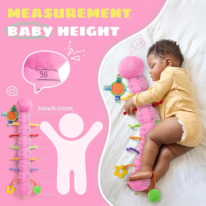AWOTOY Baby Toys Sensory Music Caterpillar Stuffed Animals Infant Toys,Pink | Teething Toys 0-3-6-12 Months Tummy Time with Mirror Crinkle Rattle&Pull String for Newborn Boys Girls Shower Gifts Birthday