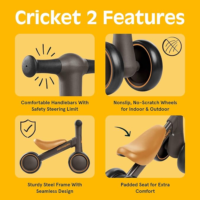 Retrospec Cricket 2 Baby Walker Balance Bike with 4 Wheels - Safe Learning Toy for Ages 12-24 Months - Scratch-Resistant Indoor Outdoor Toddler Riding Toy with Steering Limit & Soft Grips