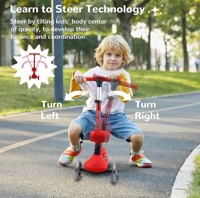 Stompa Kids Scooter 2-in-1 Light Up 3 Wheel Scooters with 4 Levels Adjustable Handlebar, Foldable Seat, Widen Non-Slip Deck for Girls & Boys Max 110 Lbs
