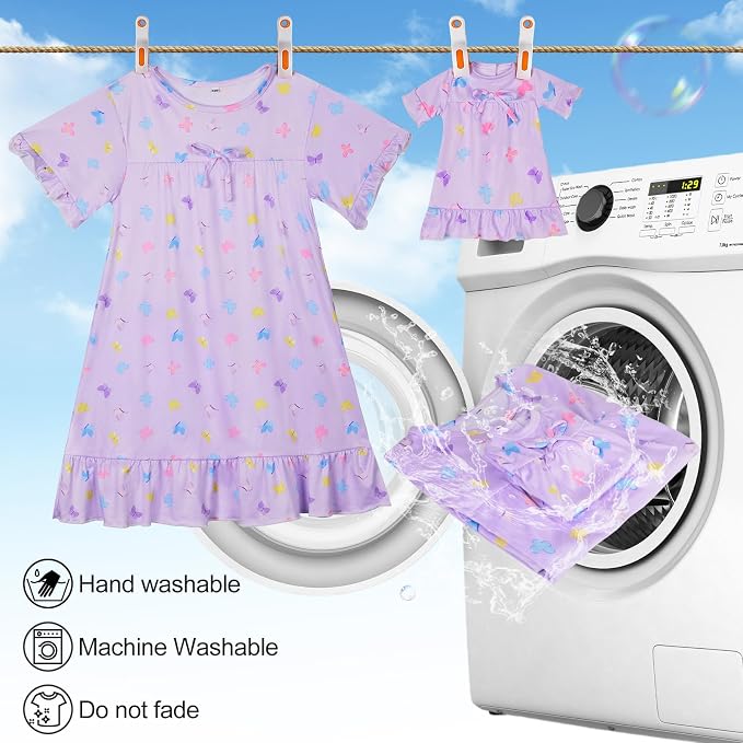 MHJY Matching Girls & Doll Nightgowns Vintage Short Sleeve Sleepwear Pajamas Dress for Girls and 18" Girl Doll