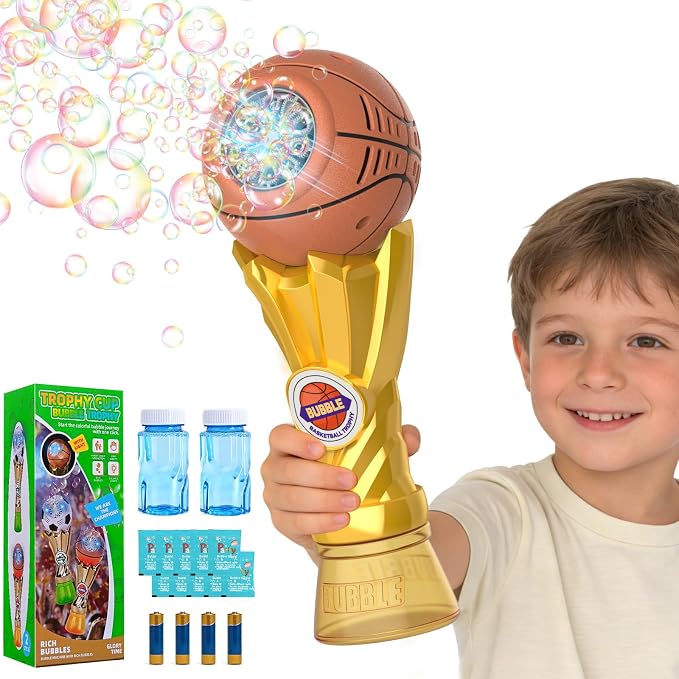 Basketball Trophy Bubble Wand,Basketball World Cup Bubble Machine for Kids,Light Up Bubble Maker,Bubble Blower,Outdoor Party Birthday Bubbles Toy for Toddlers,Gifts for Boys Age 3-8 Years Old.