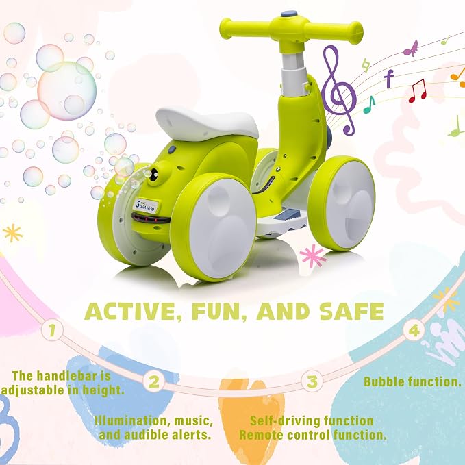6V Electric Baby Balance Bike for 1 Year Old Boys Girls Ride on Toys 12-36 Months Toddler Balance Bike, 4 Wheels Kids First Bike with Remote Control First Birthday Gifts- Cyan