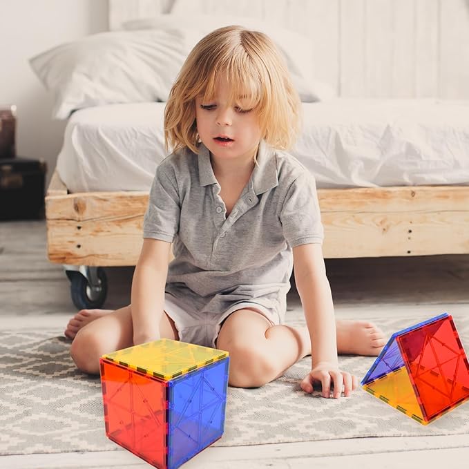 Gemmicc 8 PCS Large Magnetic Tiles,Jumbo Magnet Base Plates,STEM Magnetic Building Blocks for Kids Boys Girls