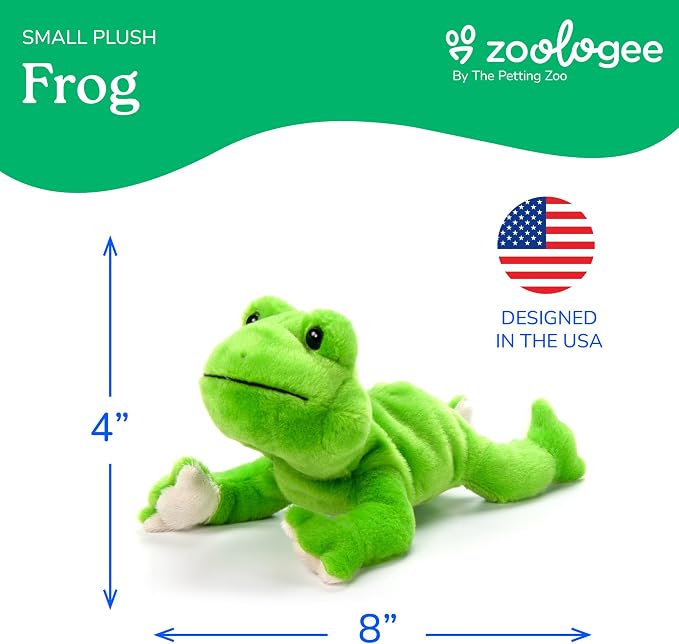 The Petting Zoo Frog Stuffed Animal Plushie, Gifts for Kids, Scoopz Wildlife Animals, Green Frog Plush Toy, 8 inches