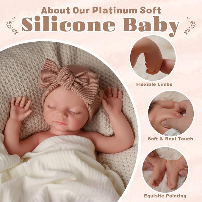 BABESIDE 16 Inch Silicone Baby Doll Weighted 4 Pounds,[NOT Vinyl] Realistic Baby Doll Girl Lifelike Reborn Baby Dolls Silicone Full Body Gift with Accessories for Kids 3+ & Collectors