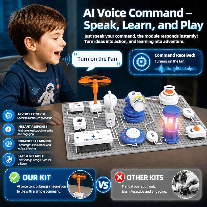STEM Science Kit for Kids, 37 PCS Electronics Circuit Exploration Toy with 300+ Projects, Voice Control, Space Theme Experiments, Boys & Girls Gifts Ages 6+