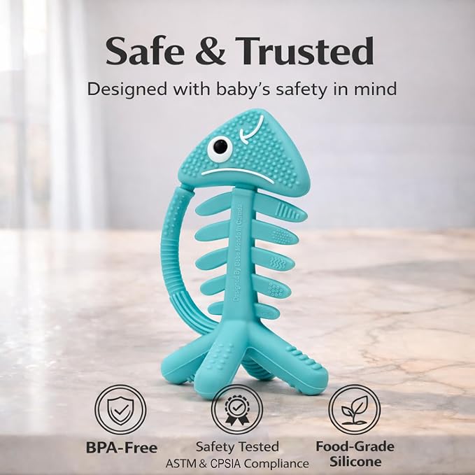 3 in 1 Infant Toys, Baby Teething Toys 3–6 6–12 Months, Teethers for Babies 0–3–6–12 Months for Teething Relief, Baby Gift, Baby Teether Toys, Silicone Sensory Toys,USA Patent Pending, Fish Turquoise