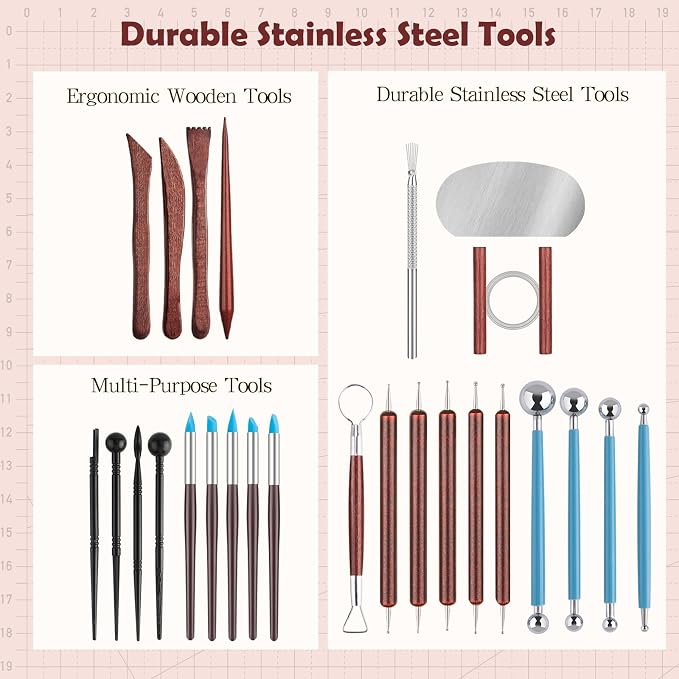 28PCS Ceramic & Pottery Modeling Tools, Clay Tools Sculpting, Polymer Tools Kit, Ceramics Tools Set, Air Dry Clay Tools for Carving, Molding, Pottery Wheel, Crafting Supplies, Pros, Beginners, Adults