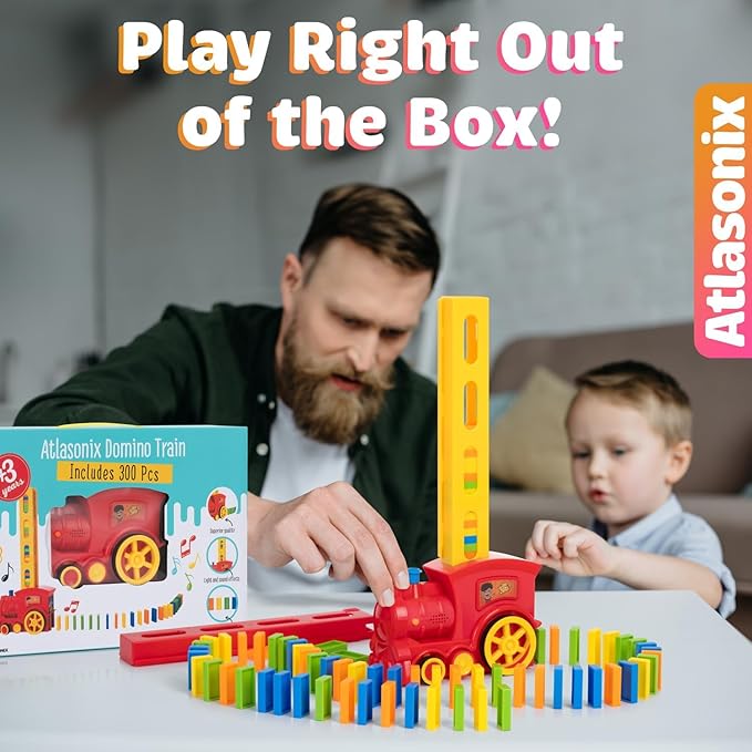 Atlasonix Domino Train | Domino Train for Kids | Dominos for Kids - Automatic Dominos Laying Toy Set Mega Pack (300, 220,160 Blocks) with Colorful Blocks - Montessori STEM Toy