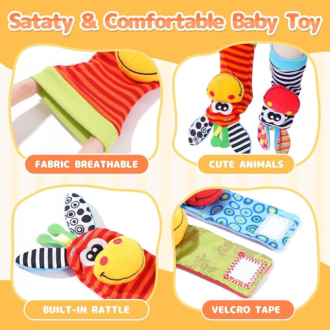 Baby Toys 0-6 Months, Infant Rattle Socks, Wrist Hand & Foot Finder Socks Set,Soft Newborn Sensory Toys,Infant rattles for Babies 0 3 6 Months,Girl Boy Shower Gifts 6-12 Months