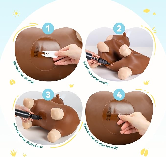ZOOJOY Bouncy Animal Hopping Toys, Inflatable Brown Bouncy Hopper for Toddles, Outdoor Indoor Bouncing and Riding Bull Toys for Boys Girls, Birthday Gifts for 18 Months 2 3 4 5 6 Yrs w/Pump